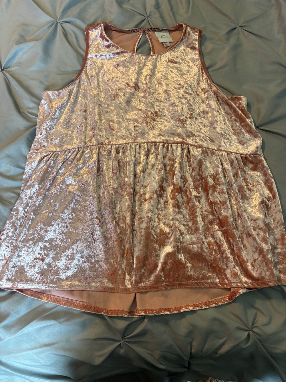 Knox Rose Rose Gold Velvet Peplum Tank